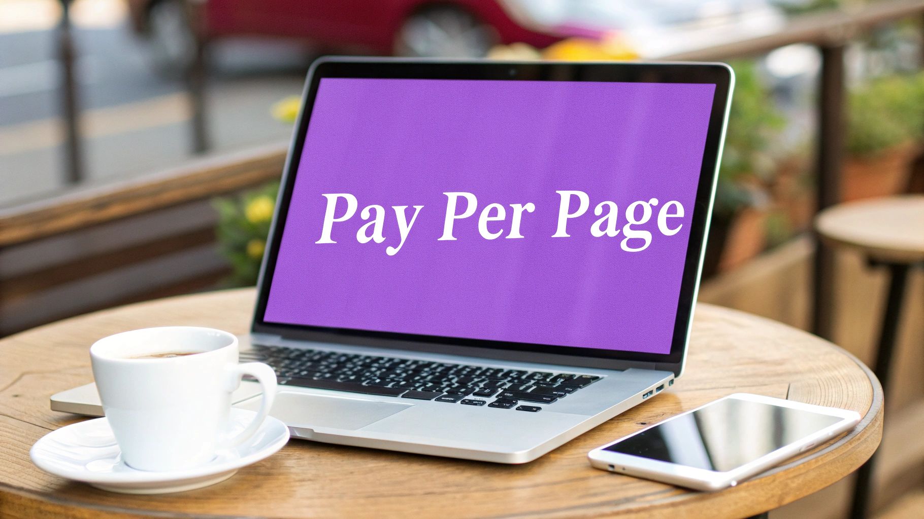 A person working on a laptop in a relaxed coffee shop setting, highlighting the convenience of online faxing.