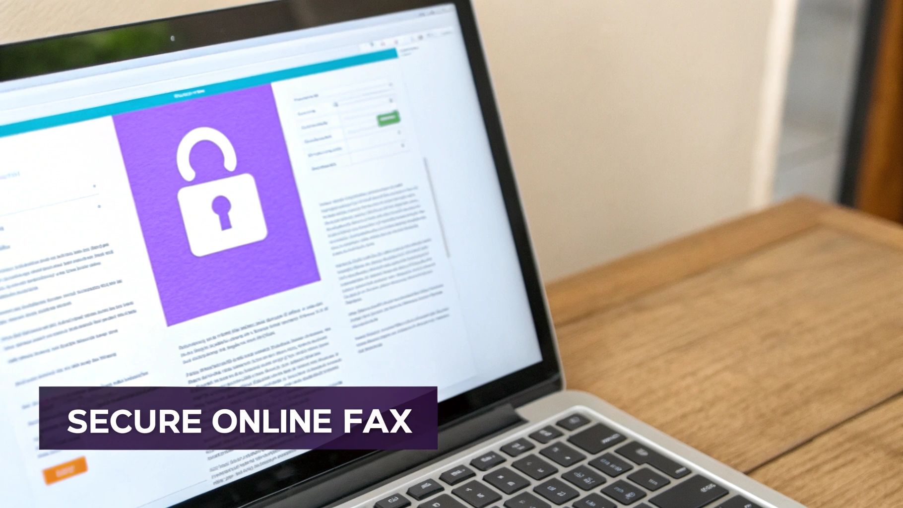 A graphic showing a lock icon over a document, symbolizing the security of online faxing.