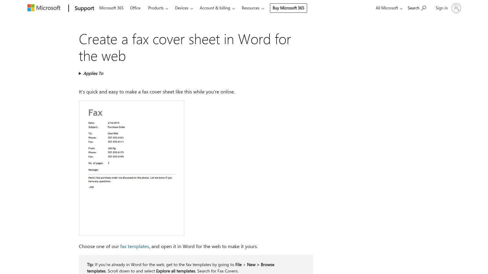 Microsoft Word template hub (Word for the web)