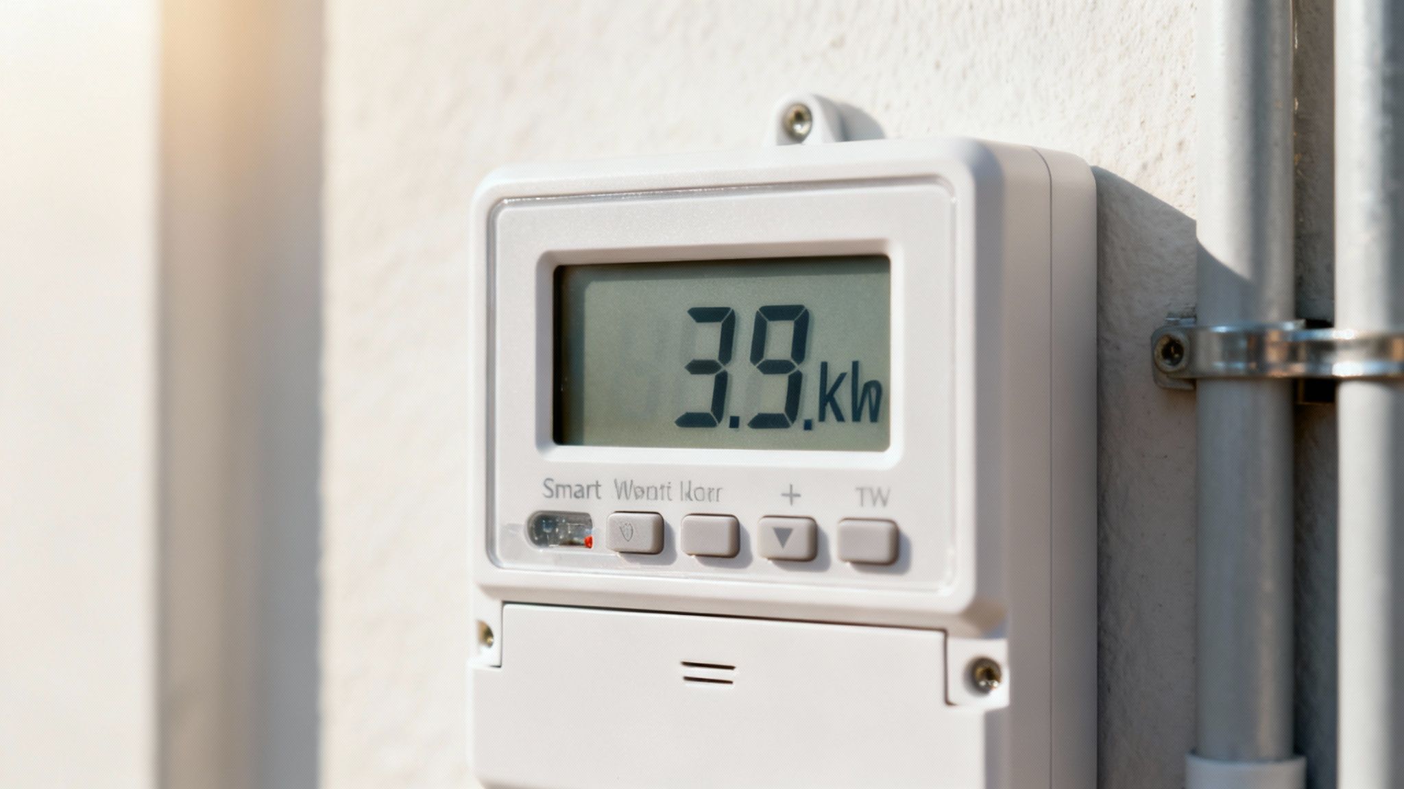 A close-up of a modern digital or smart electric meter display.