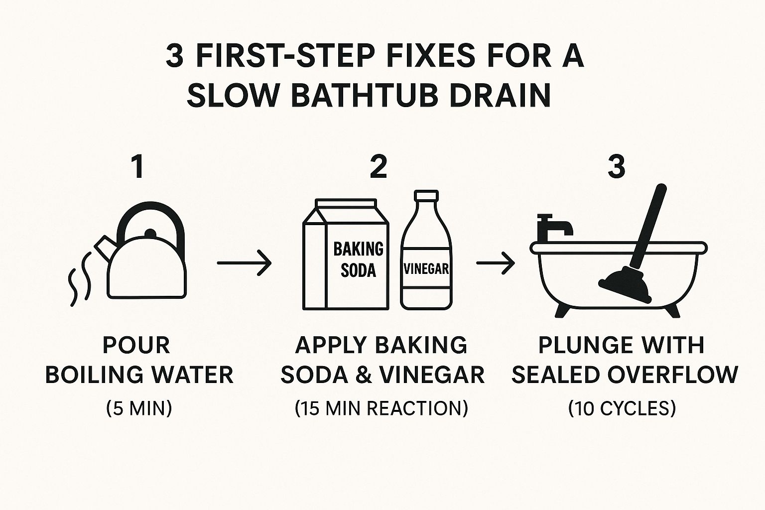 Infographic about how to unclog bathtub drain