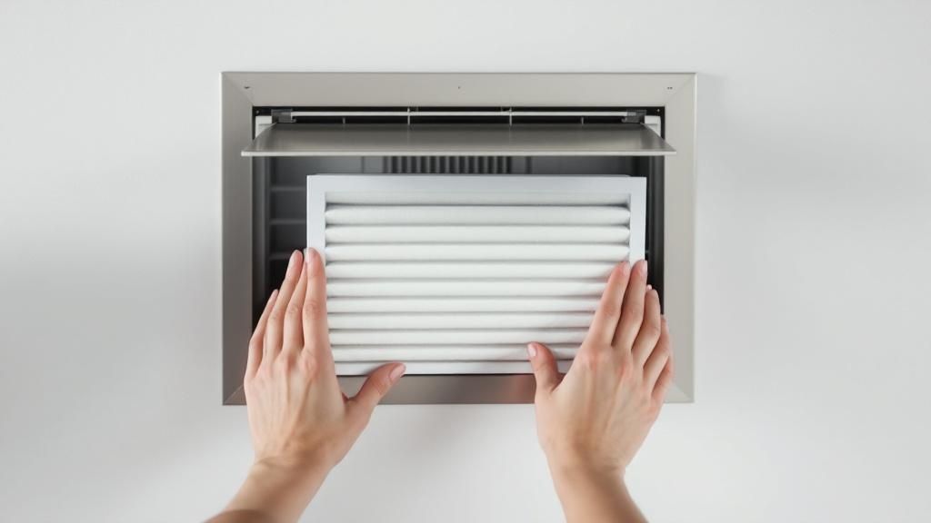 A person holding a new, clean HVAC air filter next to a dirty, clogged one to show the difference.