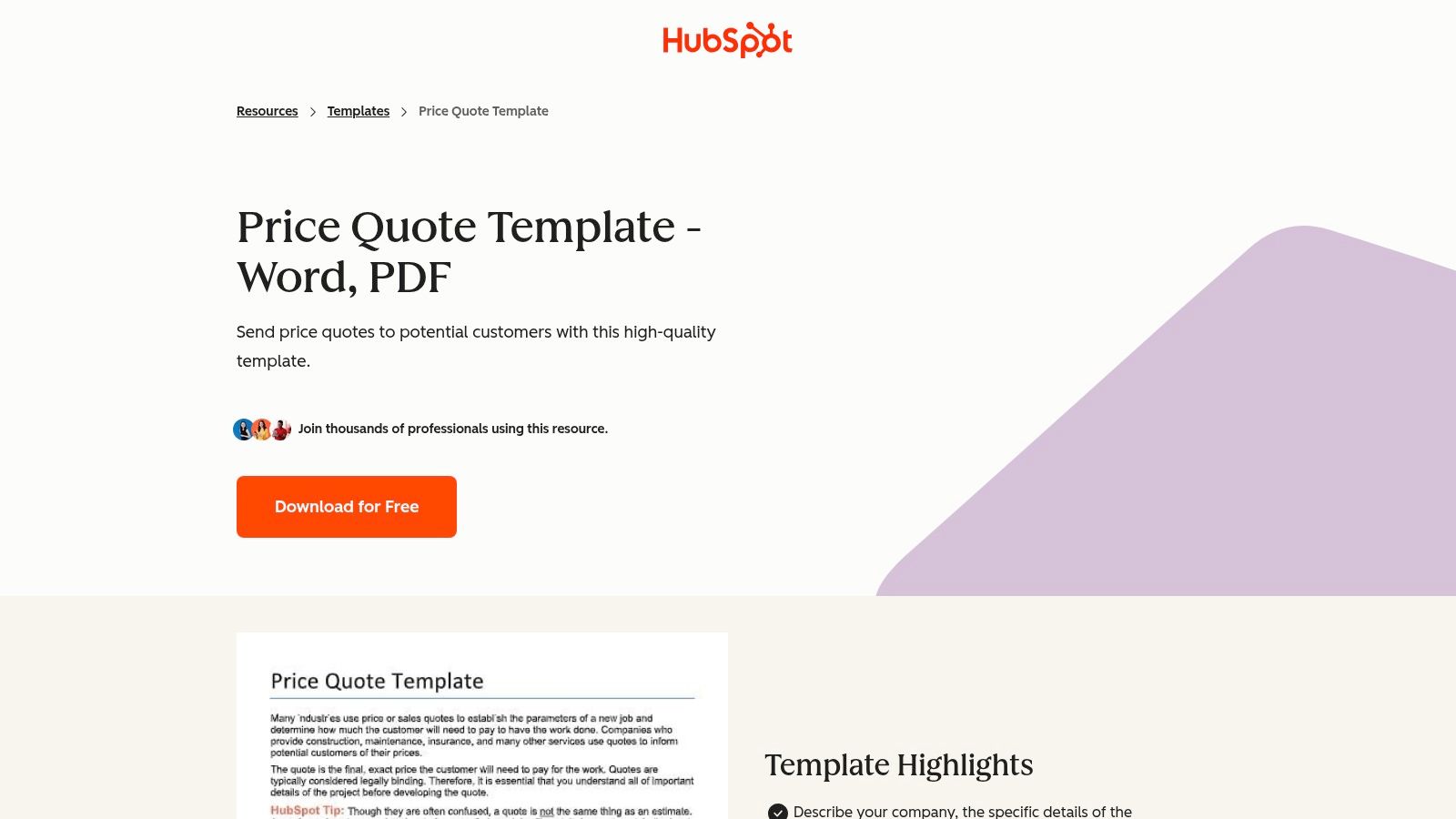 HubSpot quote template example