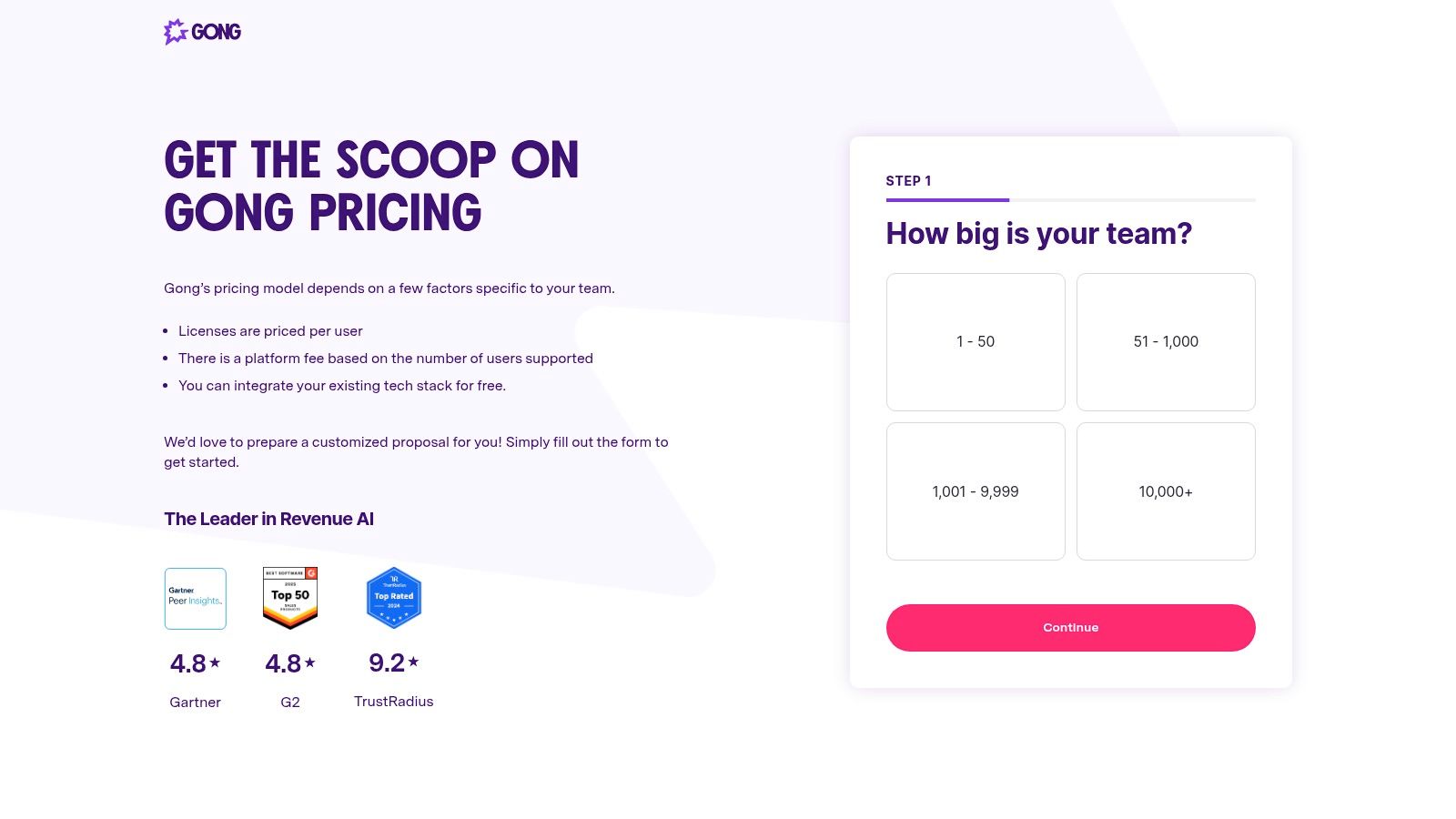 Gong Revenue Intelligence with AI pricing