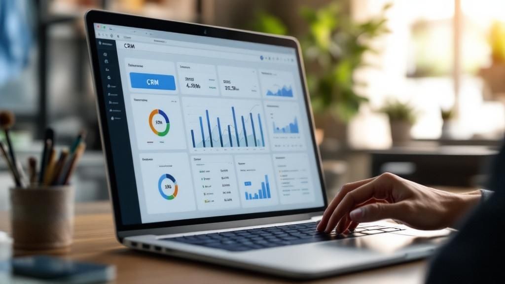 Screenshot from https://www.hubspot.com/crm showing a CRM dashboard with contacts and sales activities.