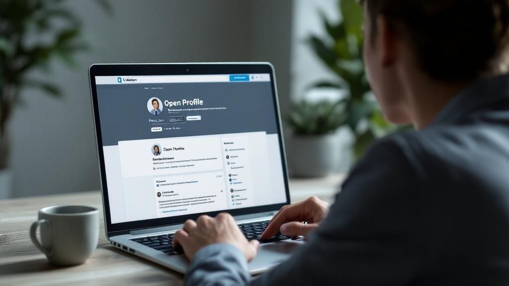 A visual representation of the LinkedIn Open Profile setting being enabled on a profile, showing the toggle switch in the 'on' position.