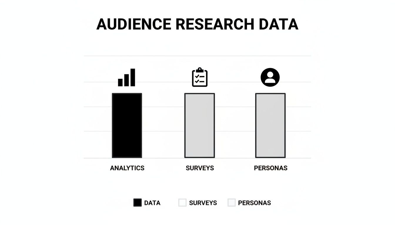 How To Increase Social Media Engagement That Actually Grows Your Brand 2 Bar chart displaying audience research data for analytics, surveys, and personas.