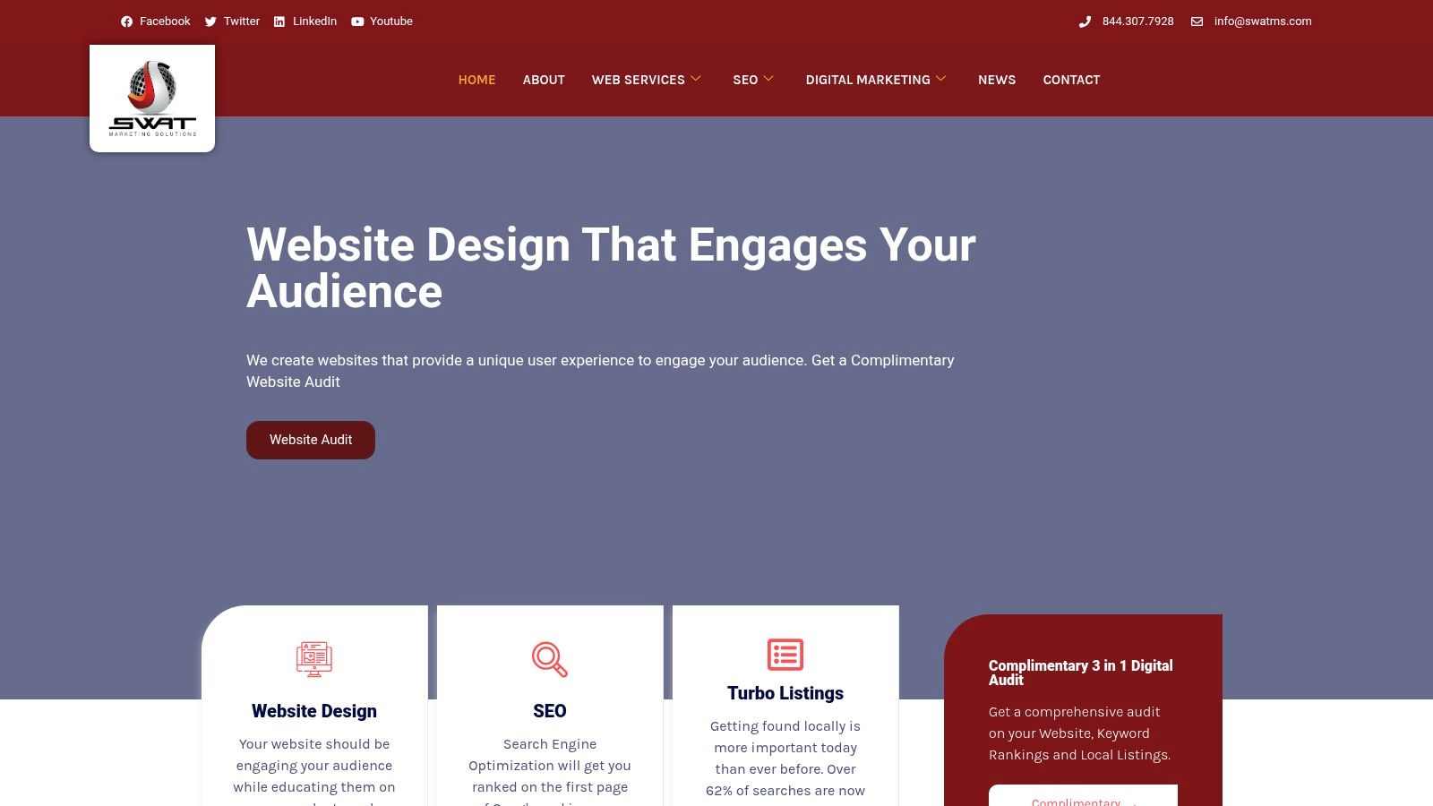 SWAT Marketing Solutions website showing its digital marketing services