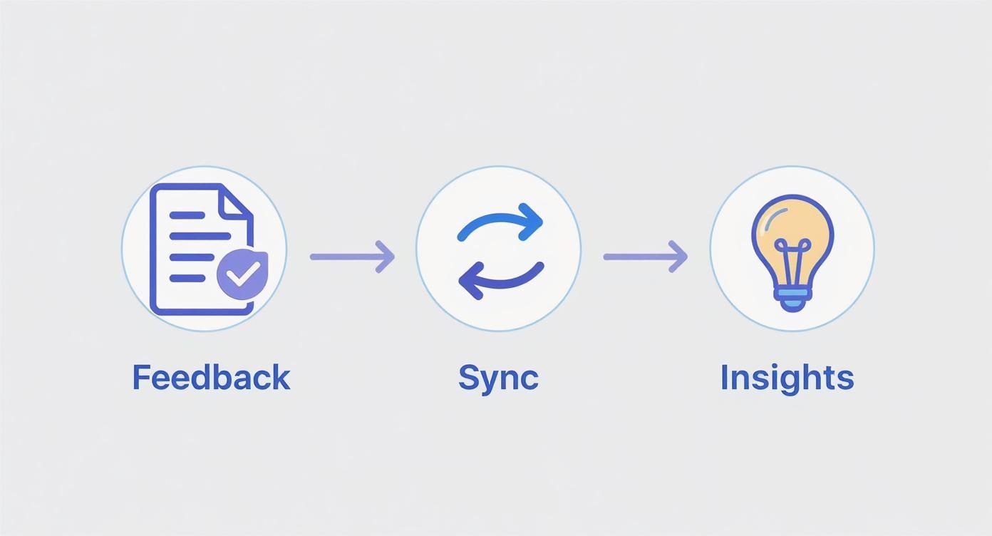 Diagram illustrating the process of transforming customer feedback into actionable insights via synchronization.