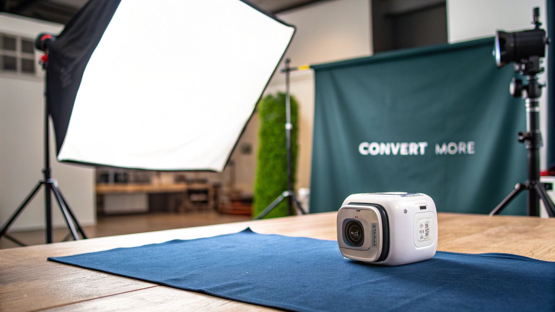 A high-quality photography background cloth set up in a studio for a product shoot.