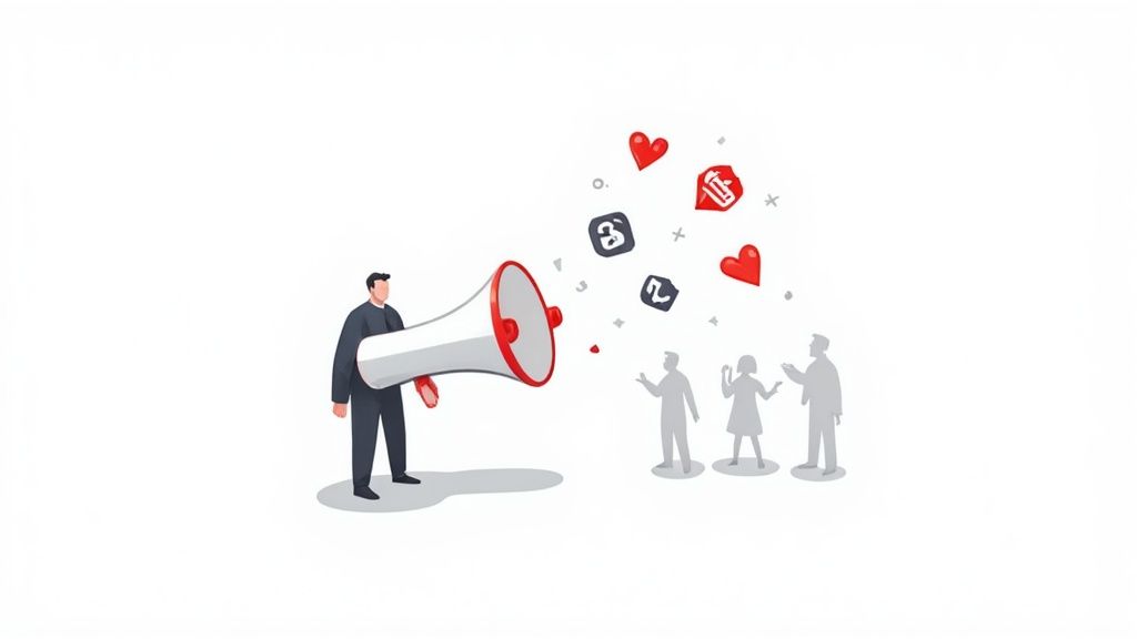 An email welcome series shown on a smartphone screen, with a shopping cart icon nearby.