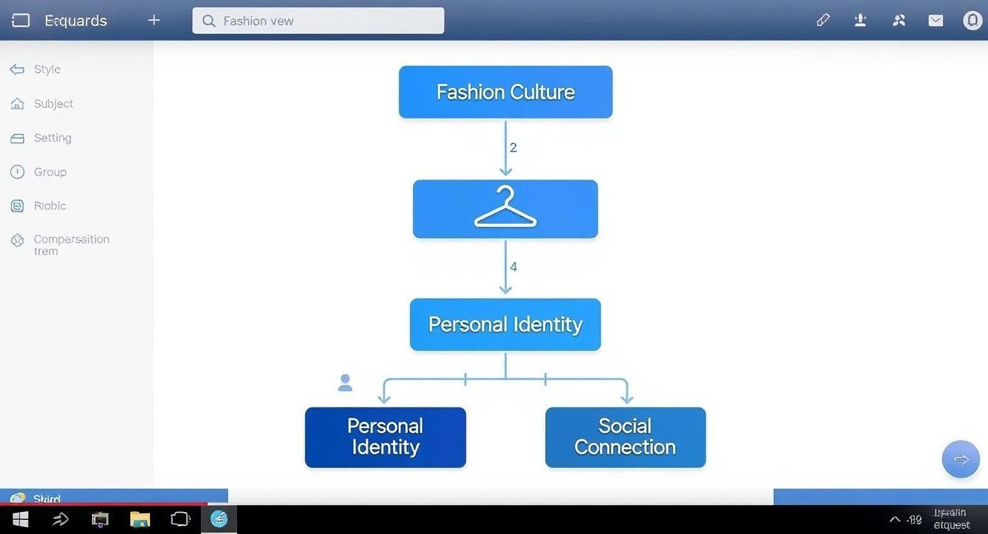 A blue and white flowchart demonstrating how fashion culture influences personal identity and social connection.
