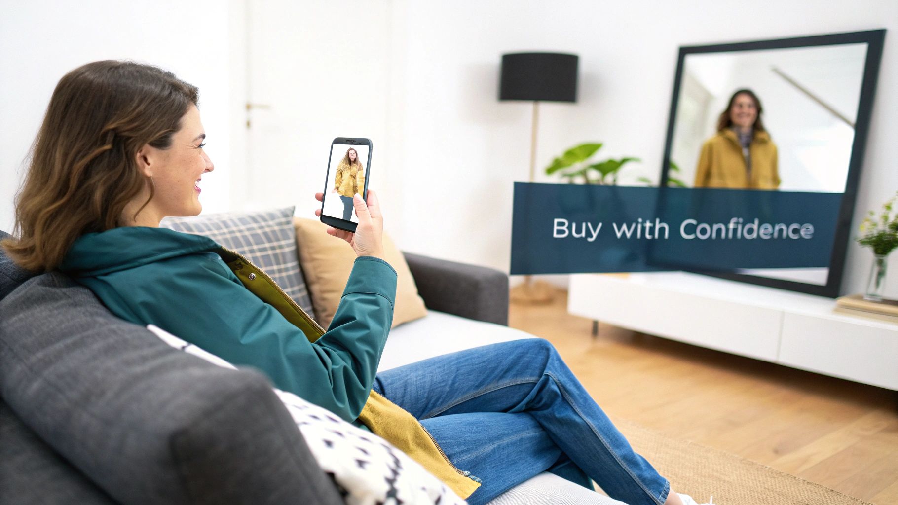 A user virtually trying on glasses using a smartphone app