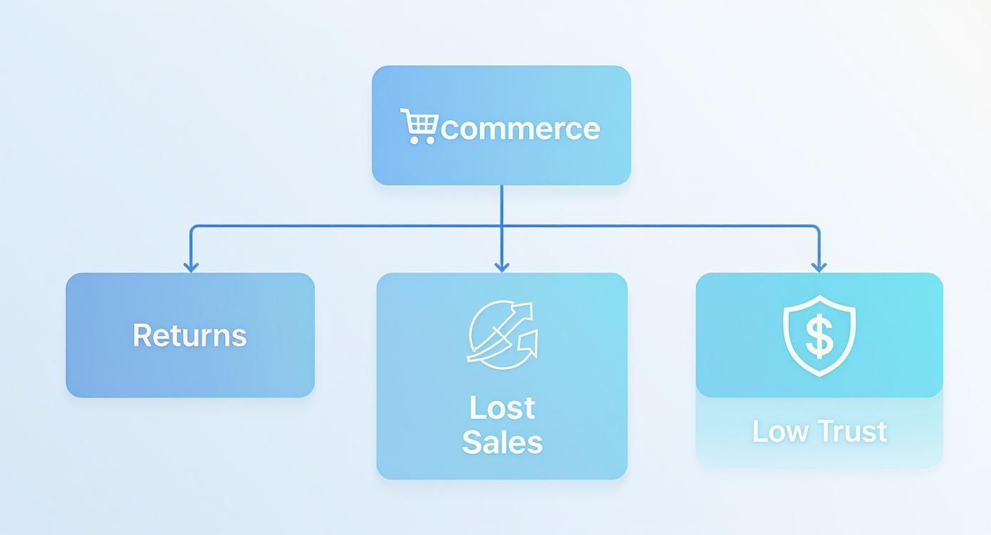A diagram illustrating how e-commerce operations can lead to returns, lost sales, and low trust.