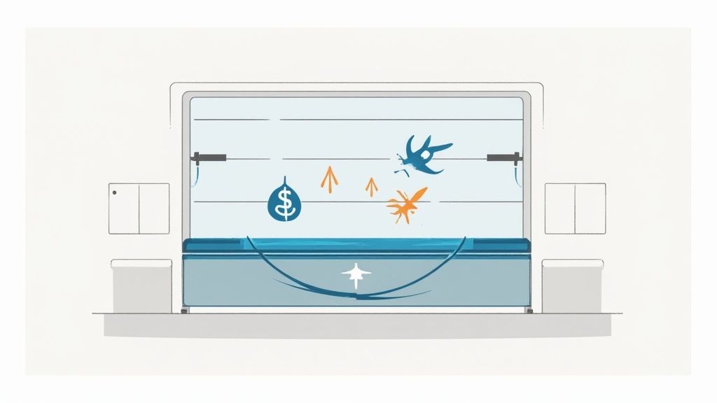 Diagram of a garage door with a bottom seal, protecting the interior from dirt, bugs, and improving energy efficiency.