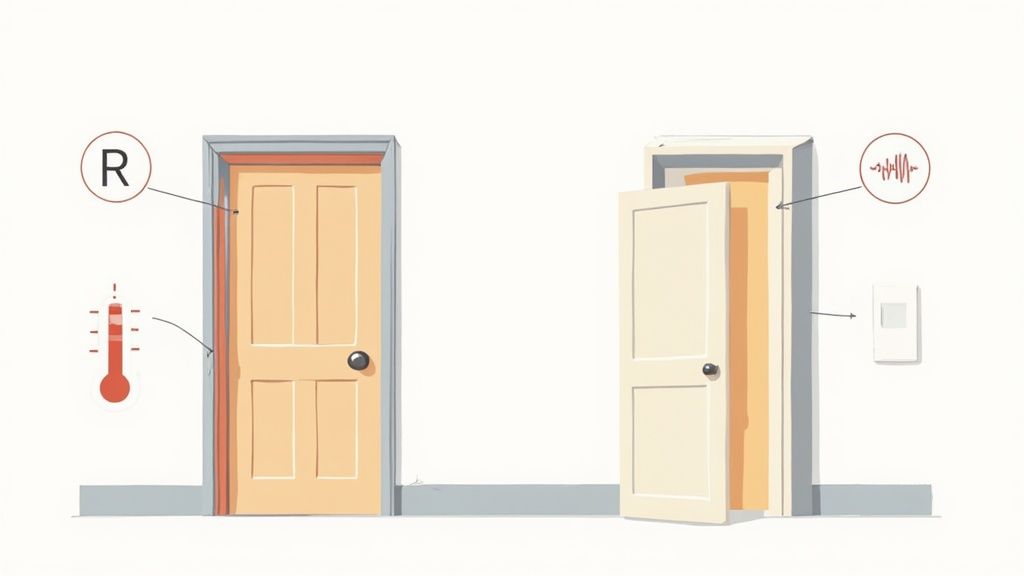 An insulated commercial sectional door in a climate-controlled warehouse, showing its thermal efficiency.