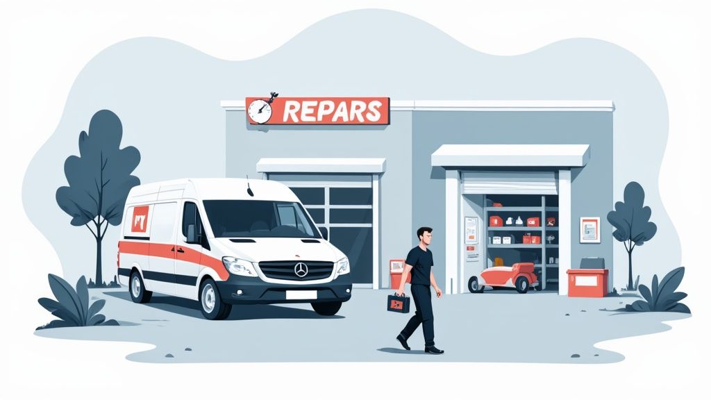 A service vehicle fully equipped for commercial garage door repairs in Richmond Hill.