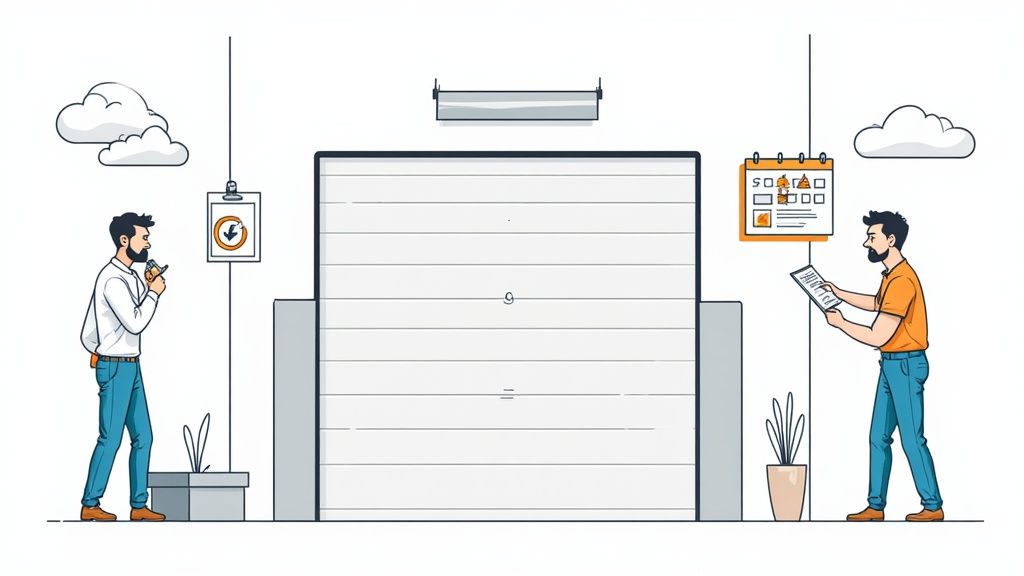 A technician performing proactive maintenance on a commercial garage door in Richmond Hill.