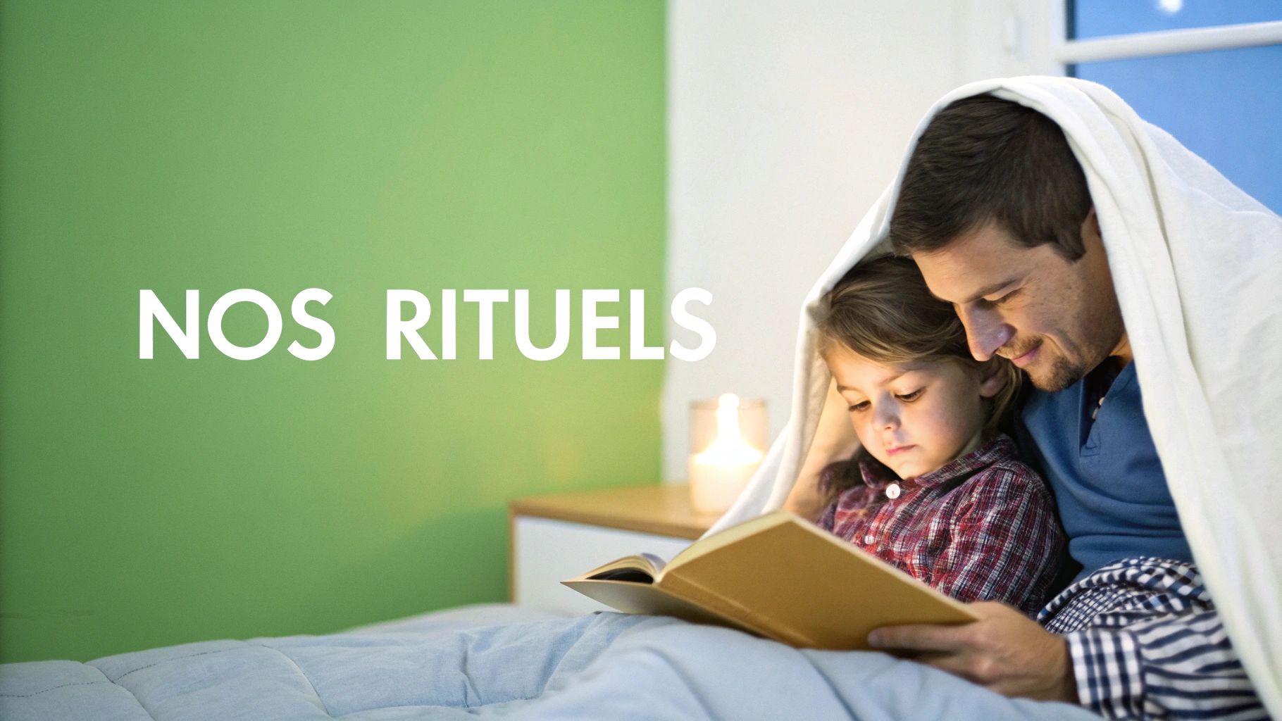 Une famille partageant un moment de complicité en lisant une histoire ensemble.