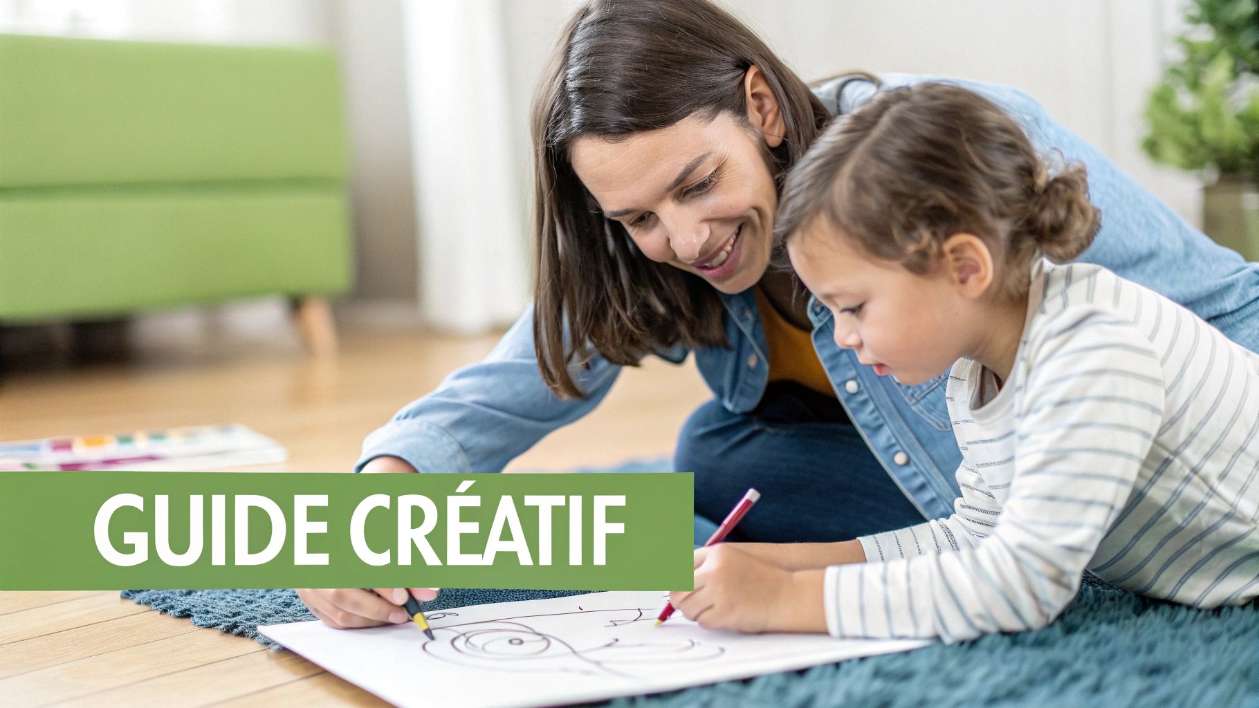 Un parent et son enfant dessinant ensemble, symbolisant le guidage créatif