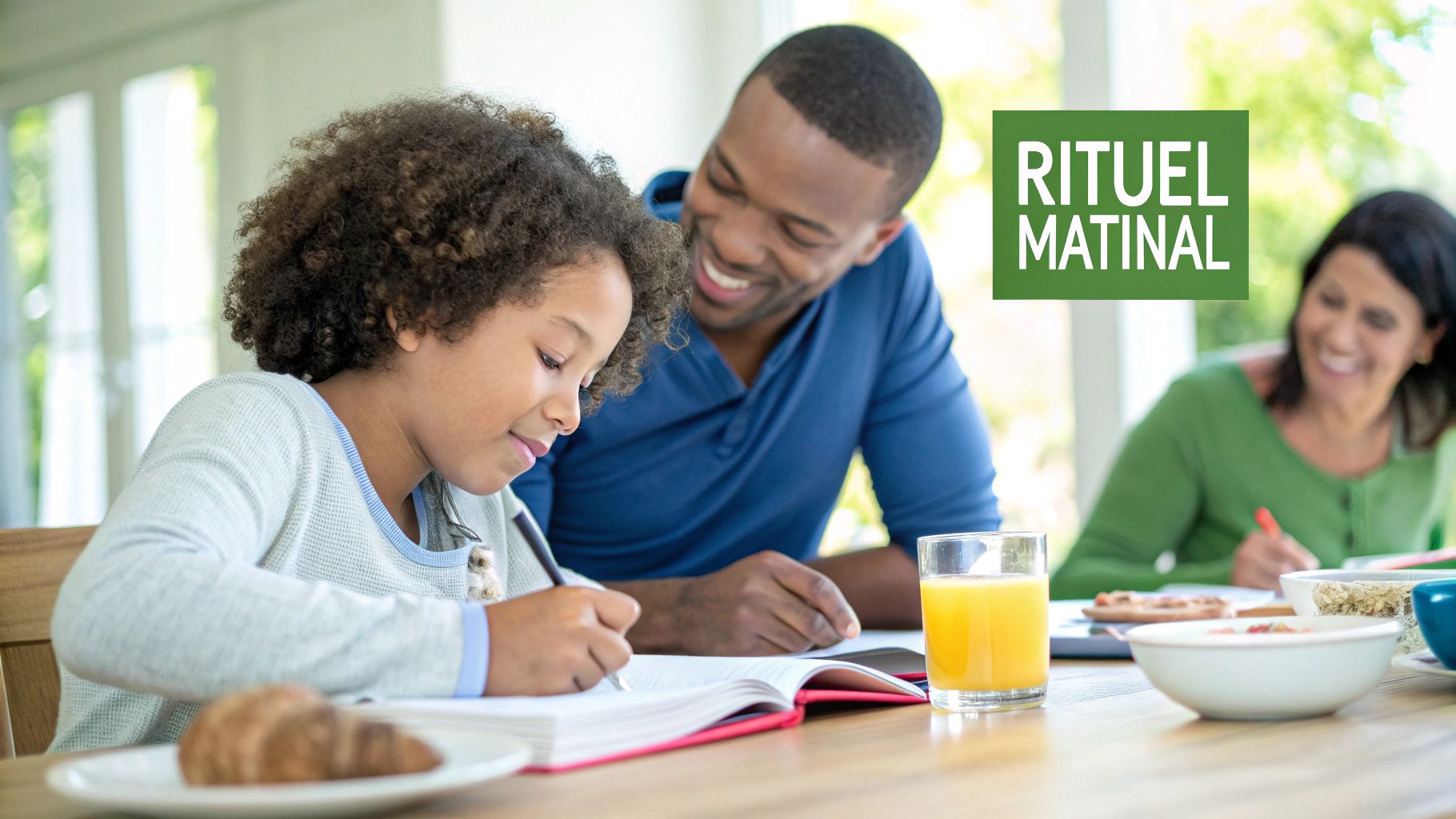 Une mère et sa fille partagent un moment complice en écrivant dans un journal.