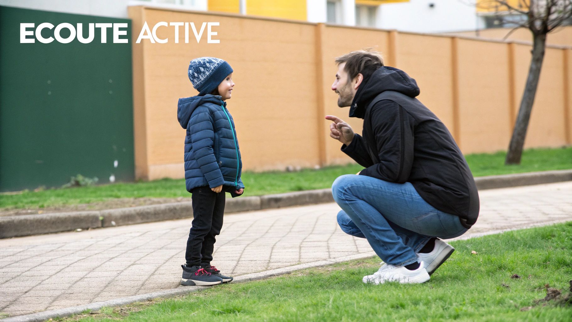 A parent and child looking at a visual schedule together, representing a daily routine.