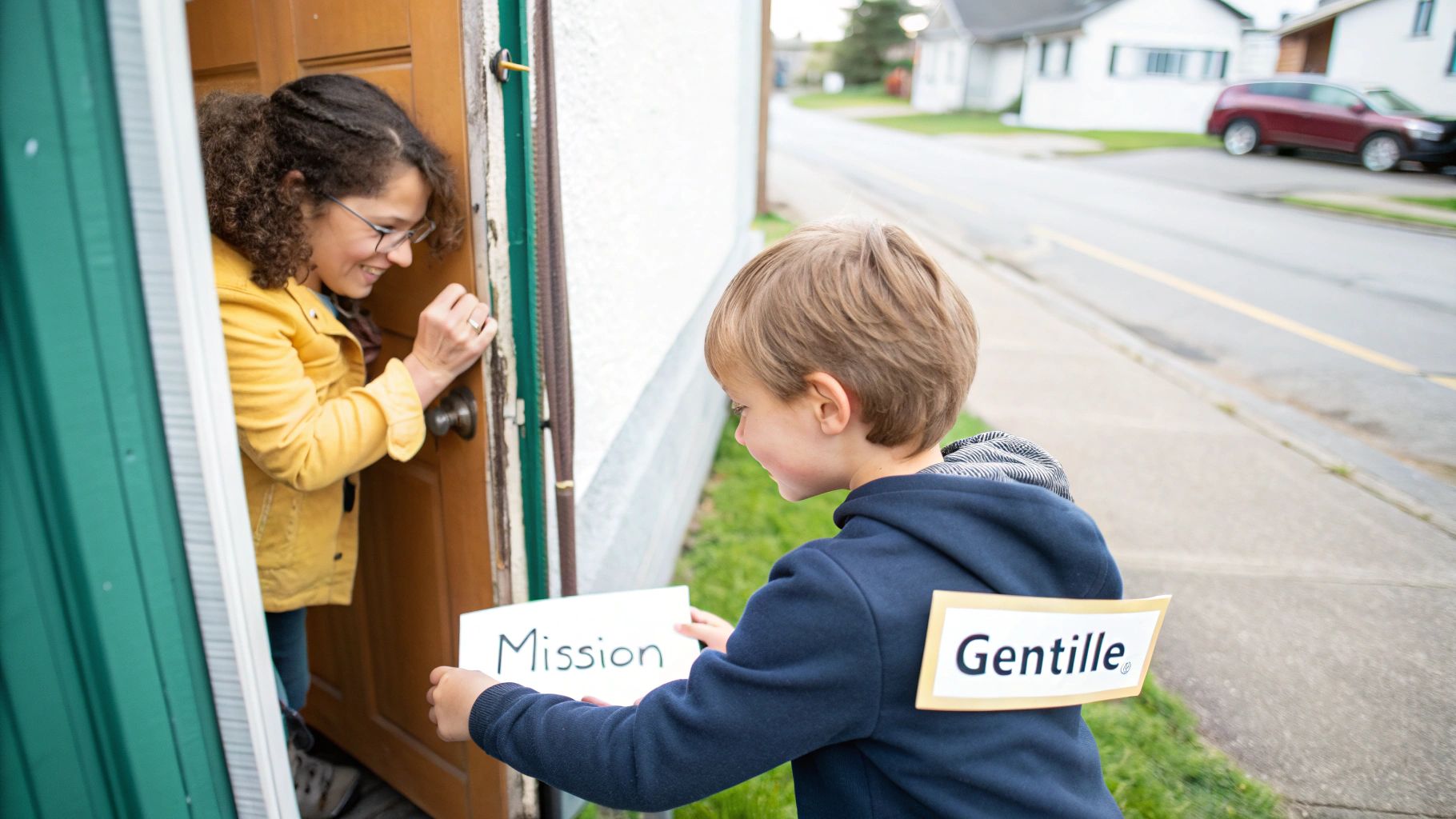 Un enfant donnant une fleur à un autre enfant, illustrant un geste d'empathie simple.