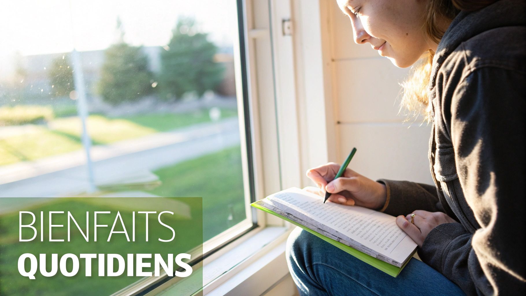 Un jeune garçon montre fièrement une page décorée de son journal à sa mère.