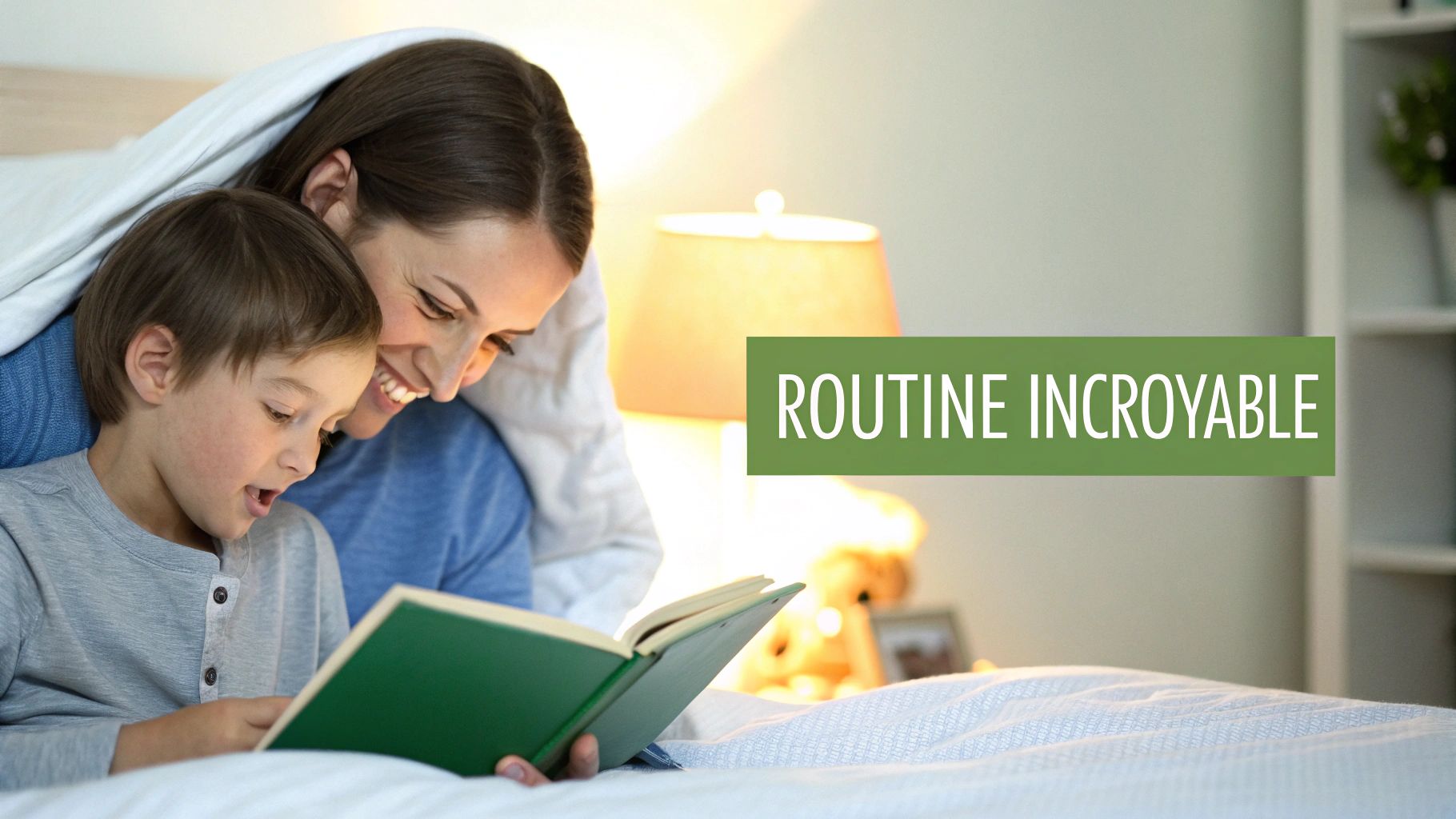 Une mère et son fils lisent ensemble sur un canapé, créant un moment de complicité et de routine familiale.