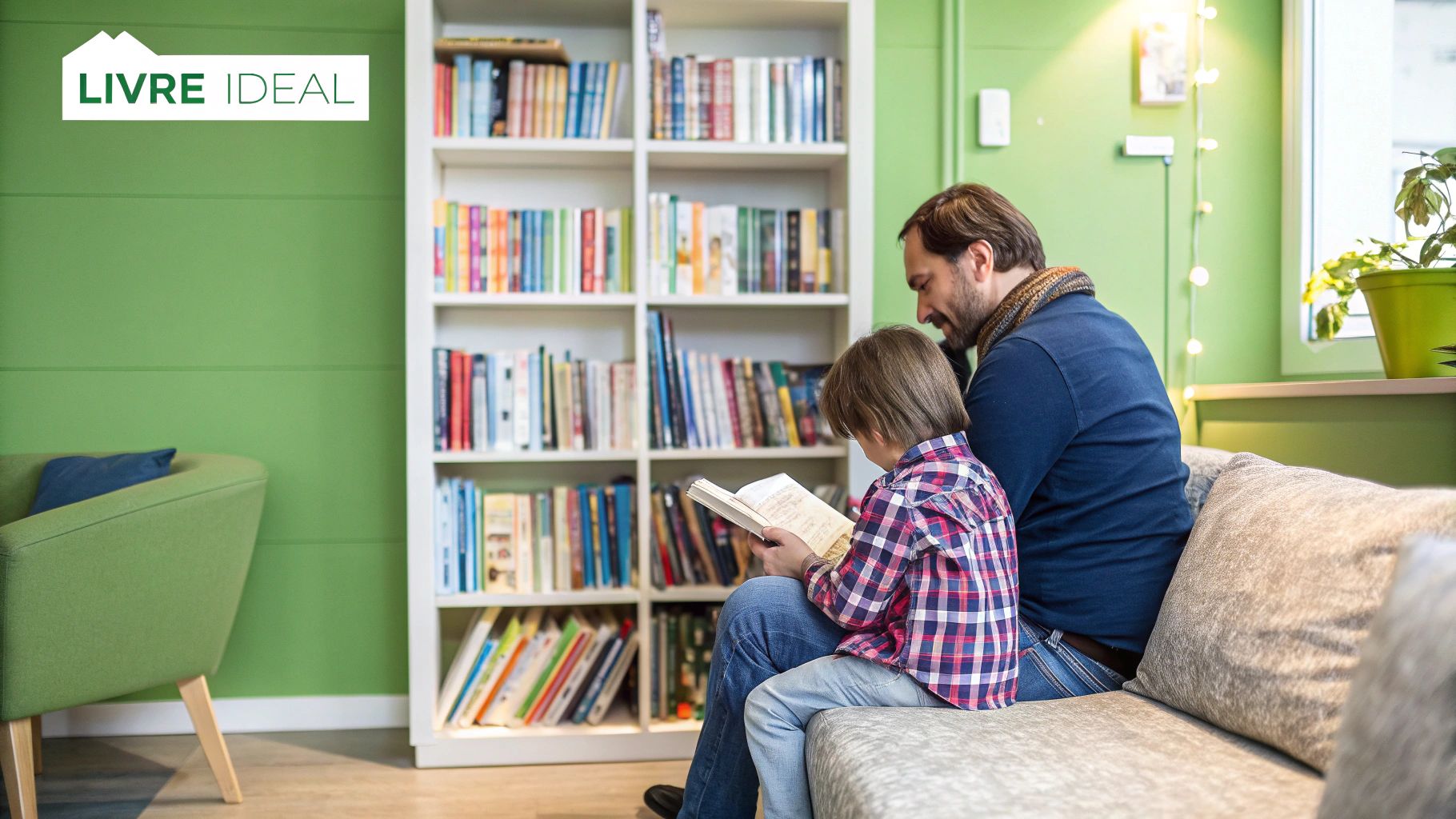 Une sélection de livres pour enfants posés sur une étagère en bois.