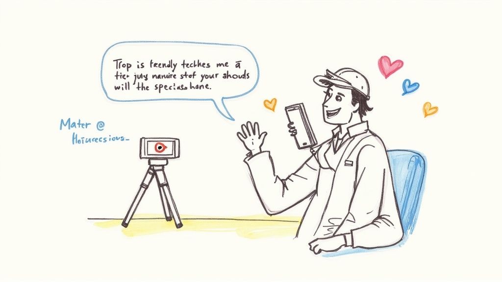 A friendly mechanic explaining a car part to a customer, building trust.