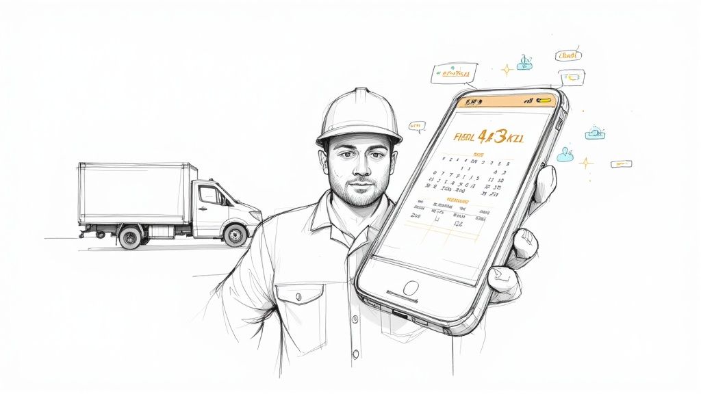 A home service professional using a tablet in the field to manage their sales pipeline.