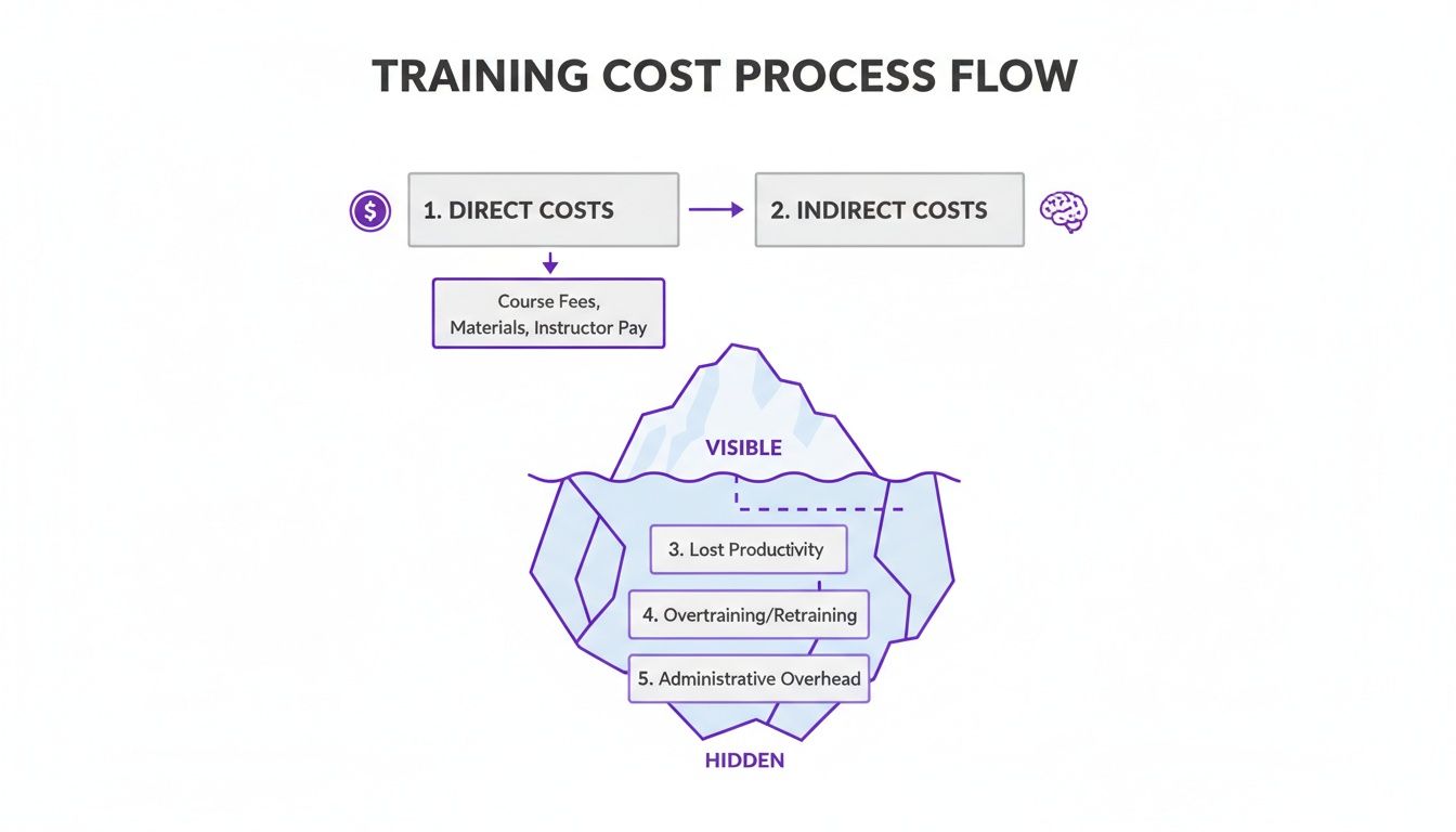 An infographic illustrating visible and hidden components of training costs using an iceberg model.