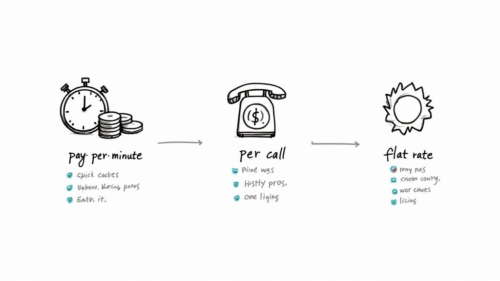 A person comparing different pricing plans on a tablet, with icons for minutes, calls, and flat-rate tiers.