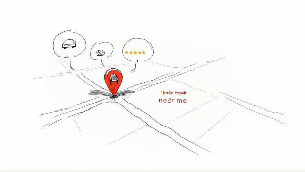 A mechanic working on a car in a well-lit auto repair shop.