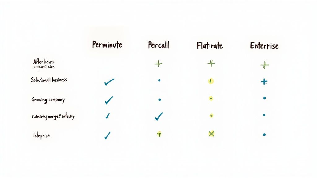 A professional woman wearing a headset and smiling while working at a computer, representing an answering service agent.