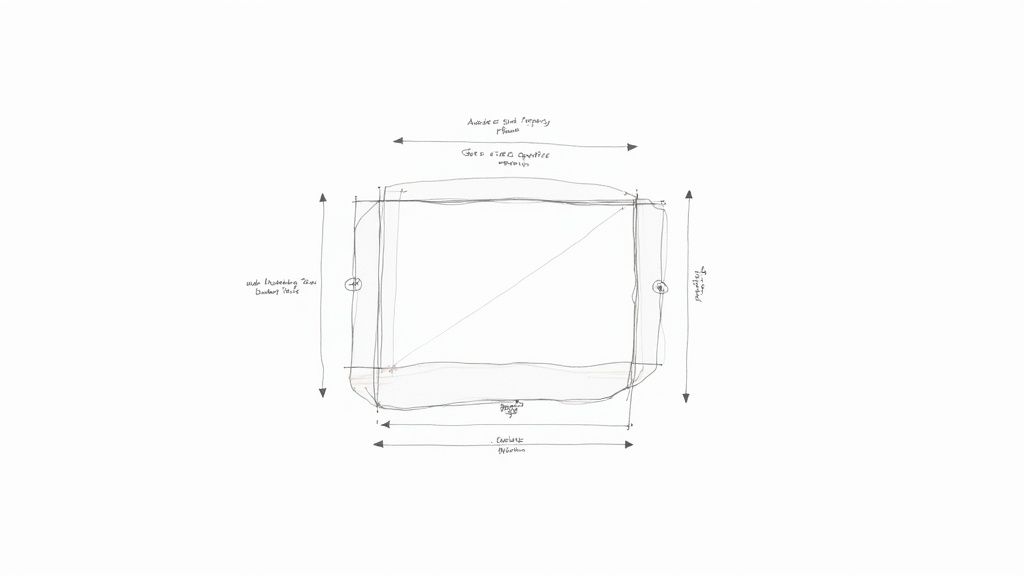A hand-drawn conceptual sketch outlining property boundaries, an open space, and a work zone.