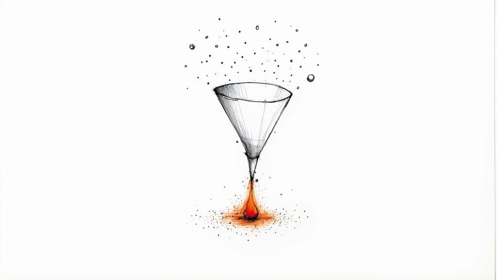 A marketing funnel graphic with arrows pointing downwards, symbolizing the lead conversion process.