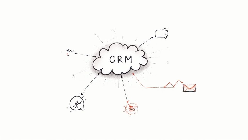 A futuristic graphic showing AI and CRM concepts intertwined