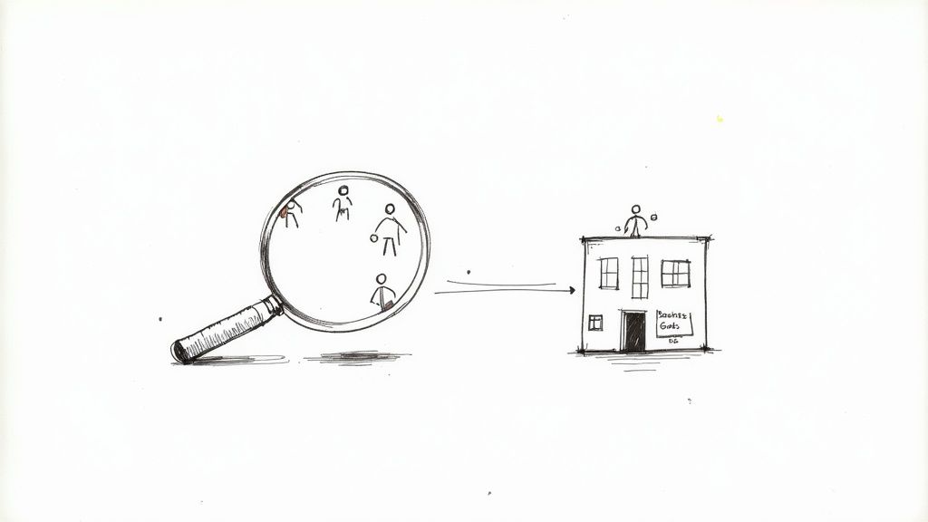 A team collaborating around a table, planning and strategizing with sticky notes and laptops, representing the foundational work for creating training materials.