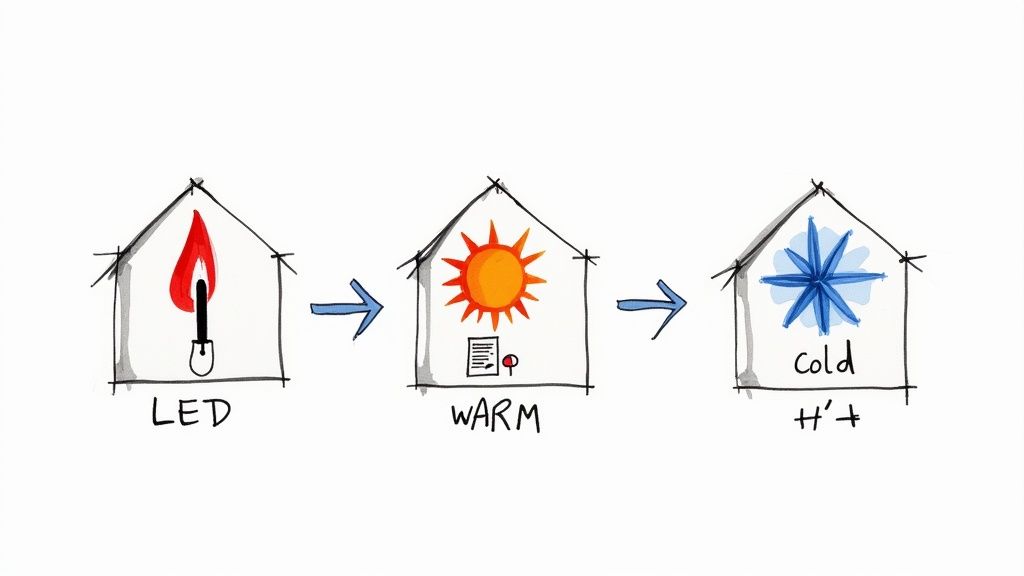A service van driving on a road made of upward-trending arrows, symbolizing growth fueled by leads.
