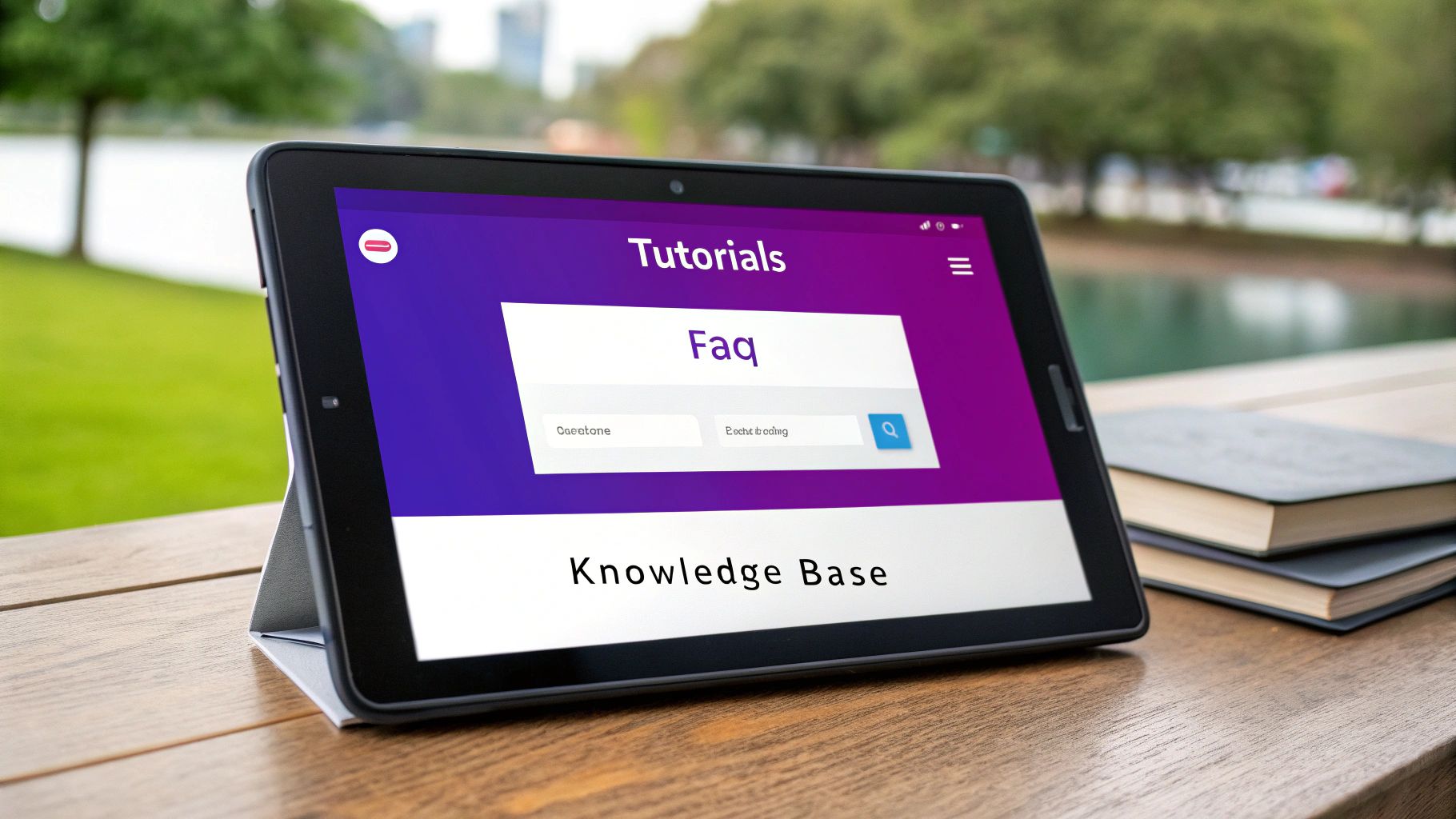 A customer using a tablet to access a self-service knowledge base for a home service company
