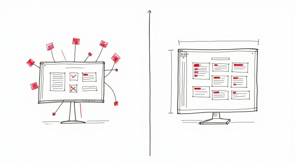 A service technician using a tablet to manage their schedule, demonstrating modern scheduling software.