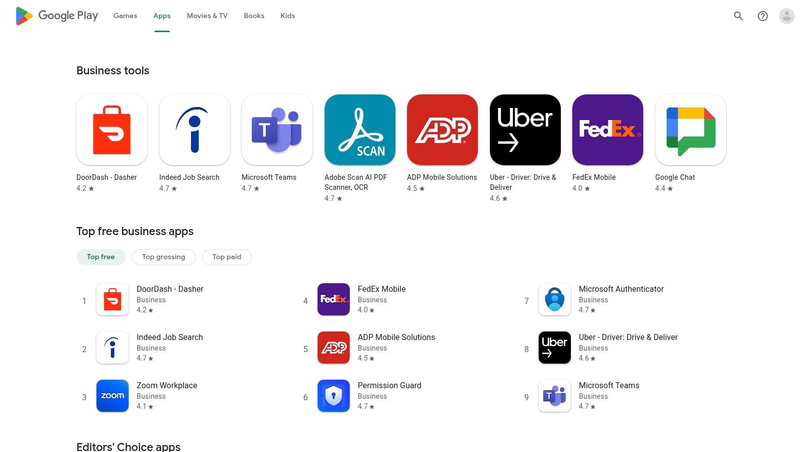 Google Play Store — Business category