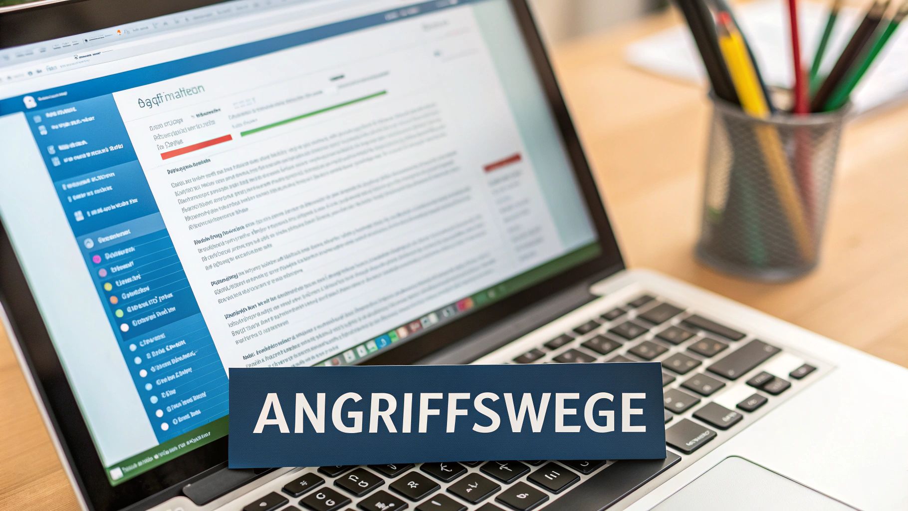 Eine schematische Darstellung verschiedener digitaler Angriffspfade, die auf ein zentrales Unternehmensnetzwerk zeigen.