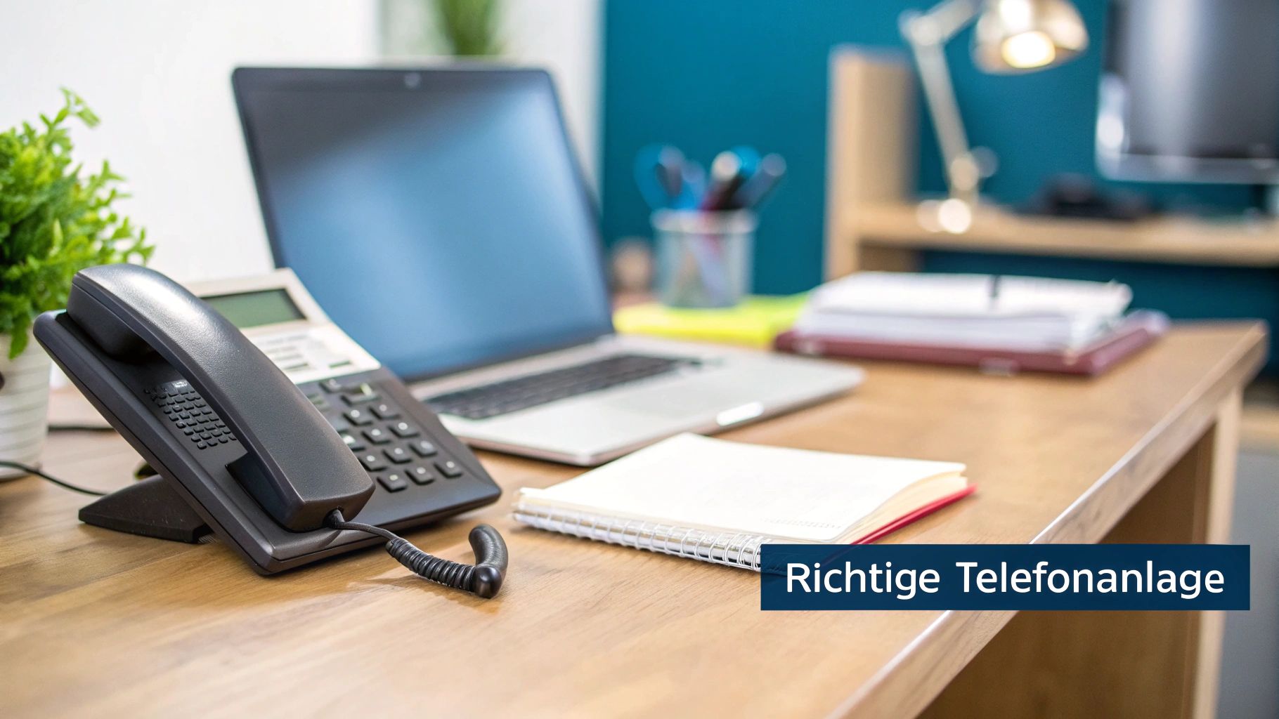 Eine Frau arbeitet an ihrem Schreibtisch mit Laptop und Headset, was die moderne Telefonie symbolisiert.