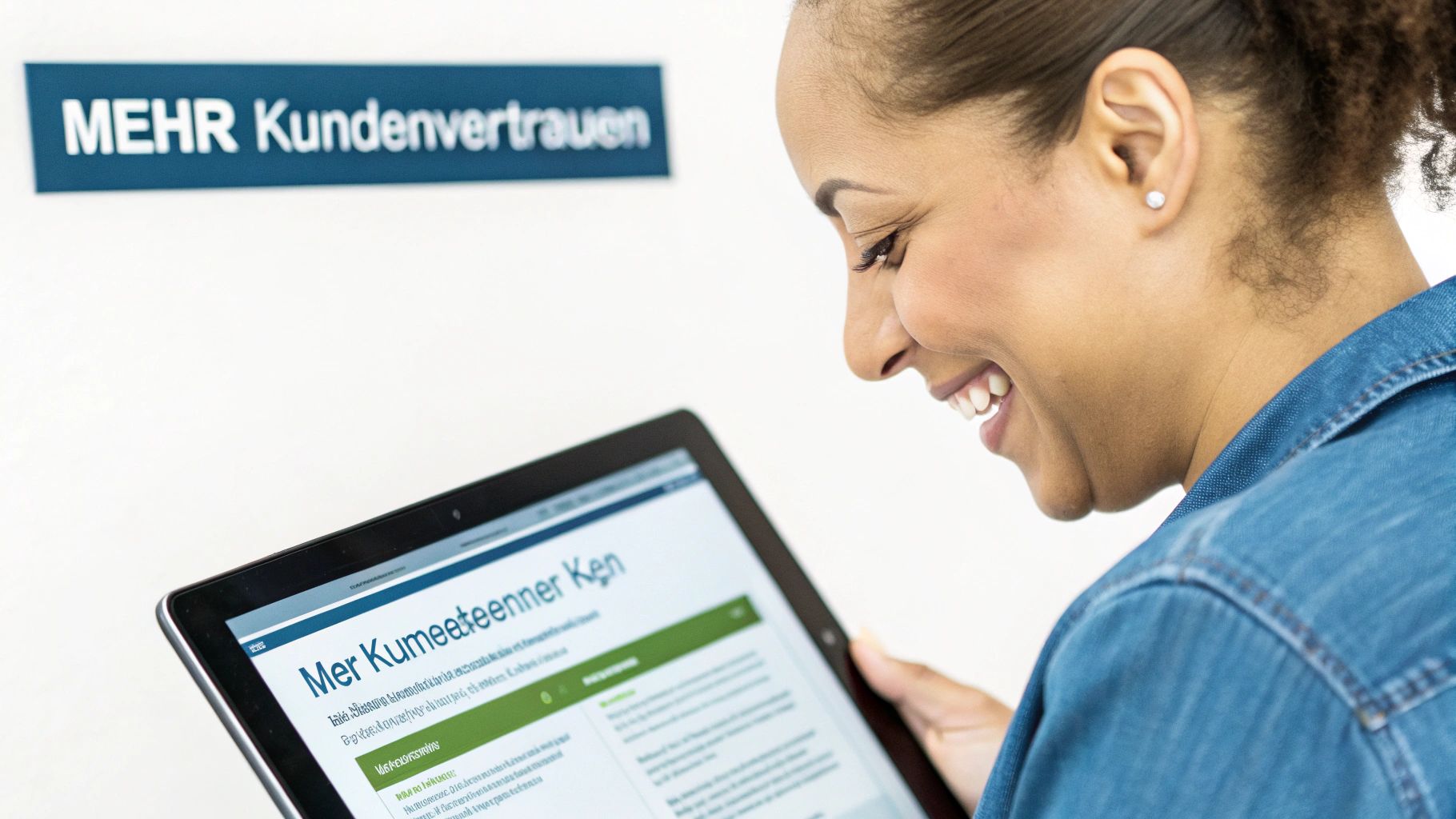 Ein zufriedener Geschäftsführer, der auf seinen Laptop blickt und das Schloss-Symbol im Browser sieht, das das Vertrauen der Kunden und verbesserte Rankings symbolisiert.