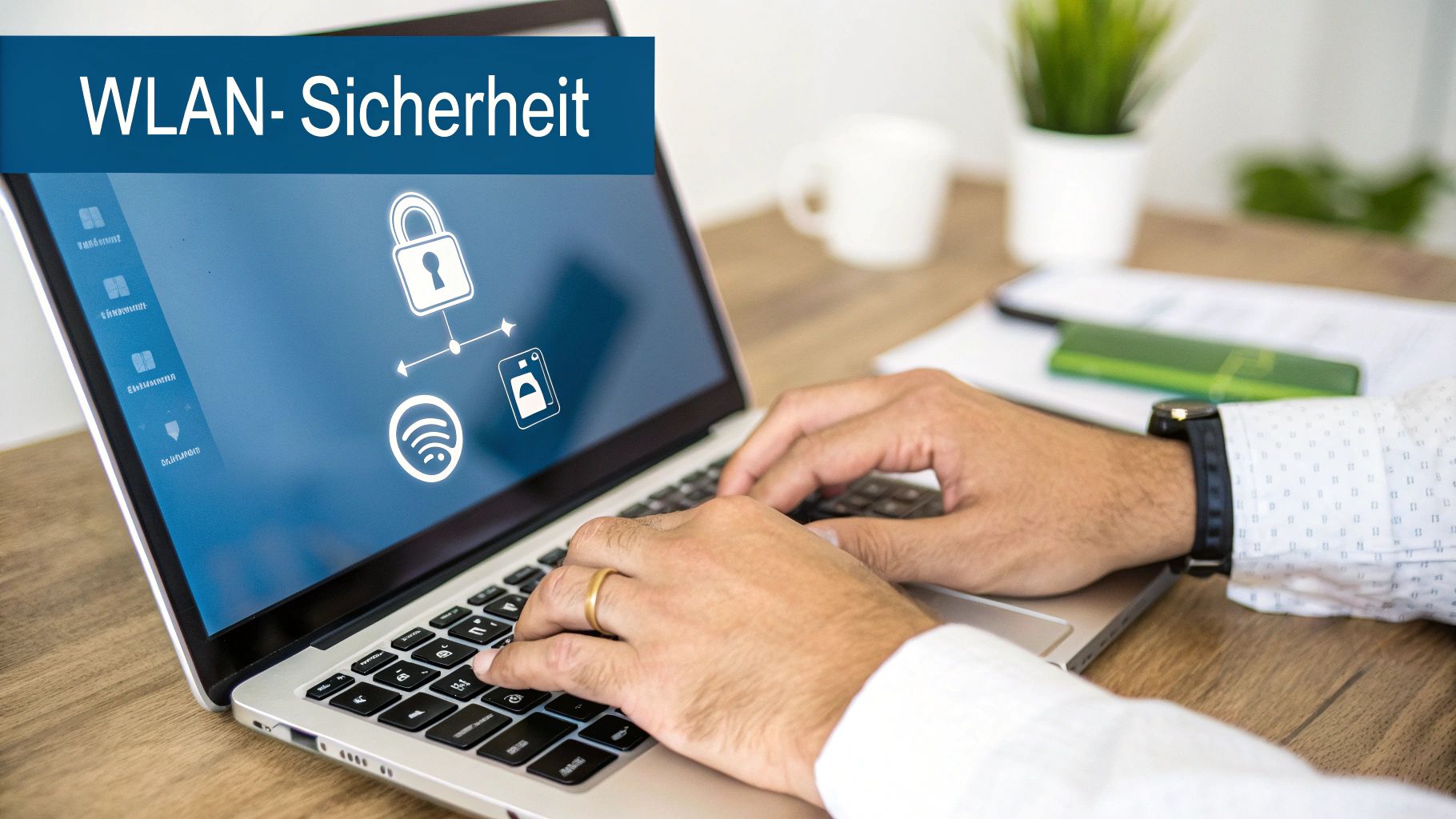 Eine Person arbeitet an einem Laptop und ärgert sich über eine langsame Internetverbindung, symbolisiert durch ein Ladesymbol auf dem Bildschirm.