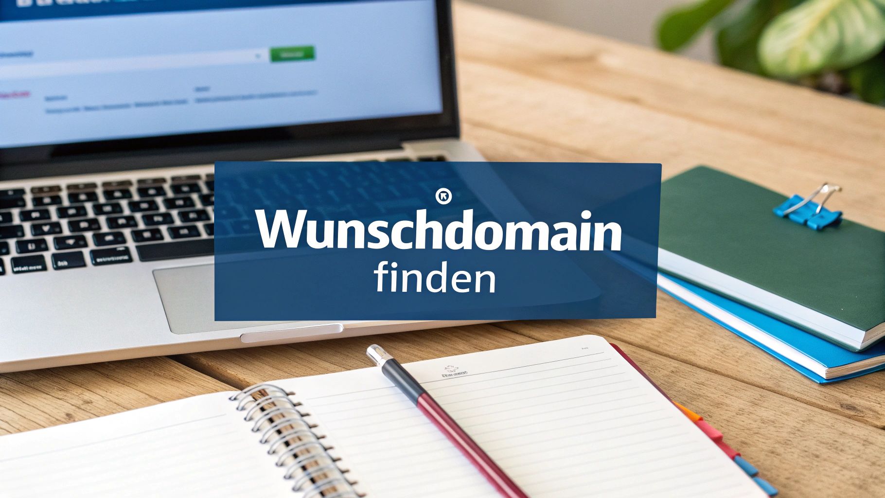 Eine Person sucht an einem Laptop nach ihrer Wunschdomain und führt eine Registrierung durch.