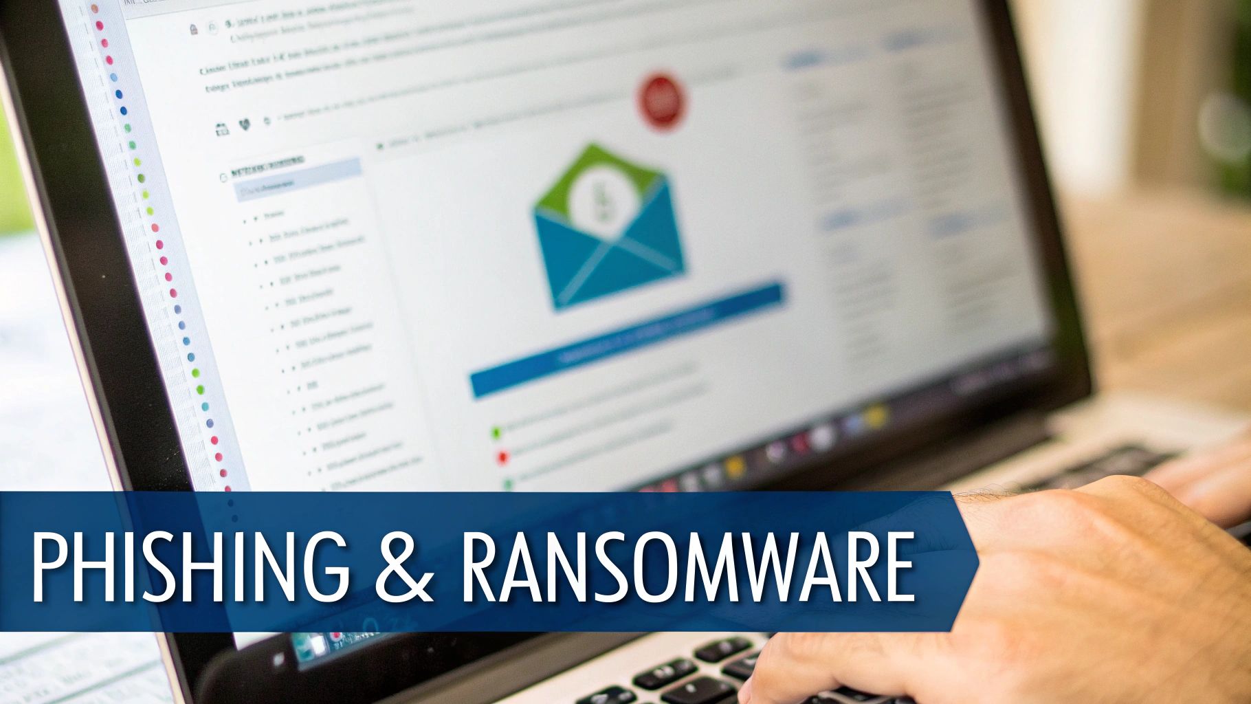 Mitarbeiter am Computer, der eine verdächtige E-Mail betrachtet.